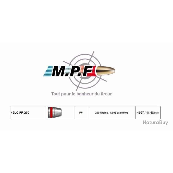Ogives MPF 45 Colt FP 200 Gr �452" / 500 Projectiles plombs speciale TIR WESTERN SPORTIF