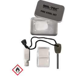 Allume-feu Mil-Tec Firesteel Set avec firesteel grattoir cordon ouate tablettes combustibles bo&icirc;te m