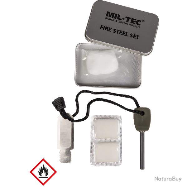 Allume-feu Mil-Tec Firesteel Set avec firesteel grattoir cordon ouate tablettes combustibles bo�te m
