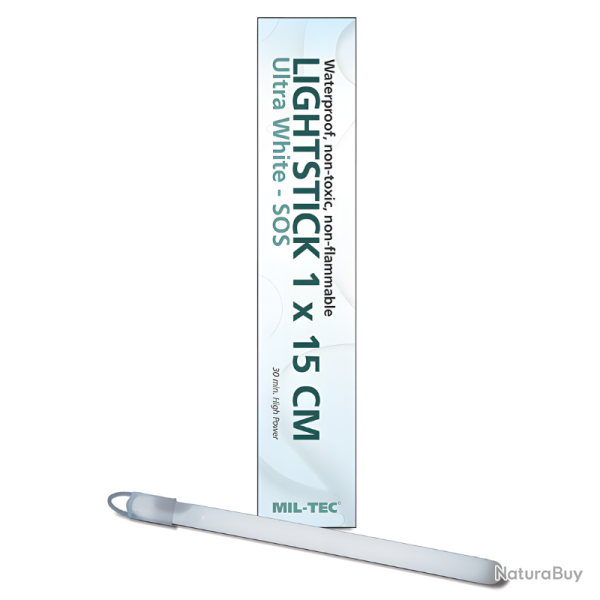 B�ton lumineux chimique Mil-Tec 1 � 15 cm haute intensit� 30 minutes Blanc