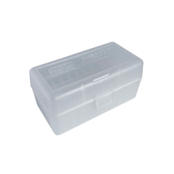Bo&icirc;te de rangement MTM compartiment&eacute;e pour 50 cartouches calibre .270 / 30-06 / 25-06 Fum&eacute;e transpar