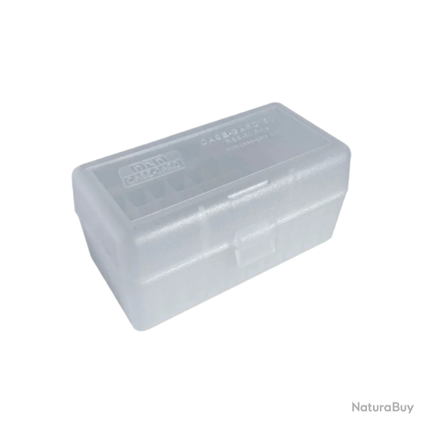 Bo�te de rangement MTM compartiment�e pour 50 cartouches calibre .270 / 30-06 / 25-06 Fum�e transpar