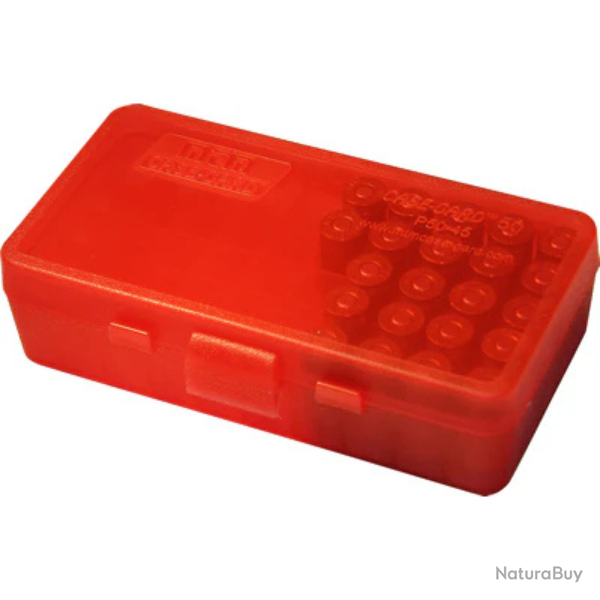 Bo�te de rangement MTM compartiment�e pour 50 cartouches calibre .38 / .357 Rouge clair