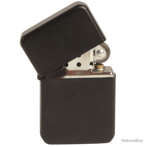 Briquet temp�te Mil-Tec type US � essence rechargeable 4�1,5�6 cm couvercle charni�re Noir