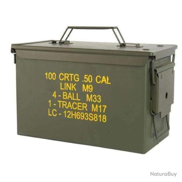 Caisse � munitions Mil-Tec type US M2A1 en acier DC01 calibre .50 avec poign�e et m�canisme de verro