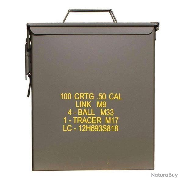Caisse � munitions Mil-Tec US M9 cal .50 en acier avec m�canisme � loquet lat�ral Vert olive