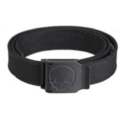 Ceinture Mil-Tec Skull en polyester 40 mm avec boucle alliage de zinc grav&eacute;e motif t&ecirc;te de mort Noir