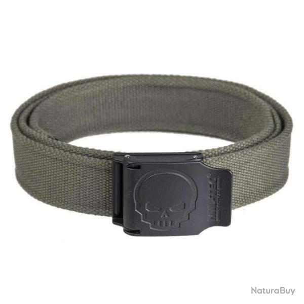 Ceinture Mil-Tec Skull en polyester 40 mm avec boucle alliage de zinc grav�e motif t�te de mort Vert