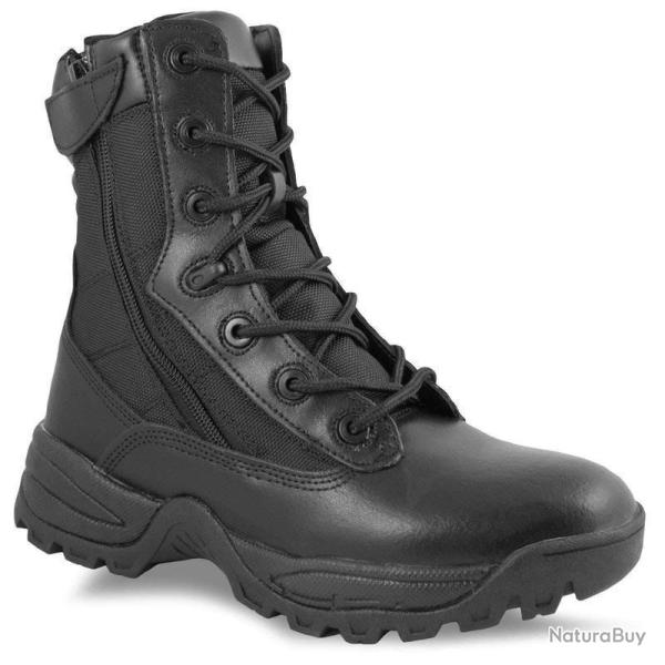 Chaussures d'intervention Mil-Tec � double fermeture �clair lat�rale en polyester et cuir bovin Noir