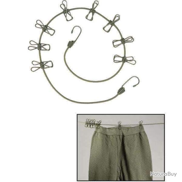 Corde � linge Mil-Tec en polypropyl�ne 110 cm avec 8 pinces acier Noir