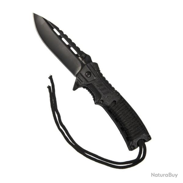 Couteau pliant Mil-Tec One-Hand Paracord lame 10 cm 3Cr13 avec firesteel et sifflet Noir