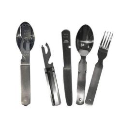 Couverts BW Mil-Tec 4 pi&egrave;ces inox avec ouvre-bo&icirc;te et ouvre-bouteille Autre