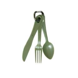 Couverts Mil-Tec US 3 pi&egrave;ces polycarbonate olive avec mousqueton Vert olive