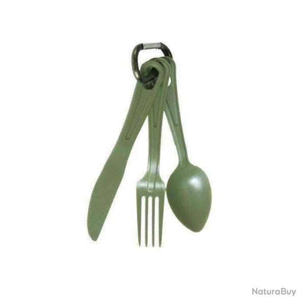 Couverts Mil-Tec US 3 pi�ces polycarbonate olive avec mousqueton Vert olive