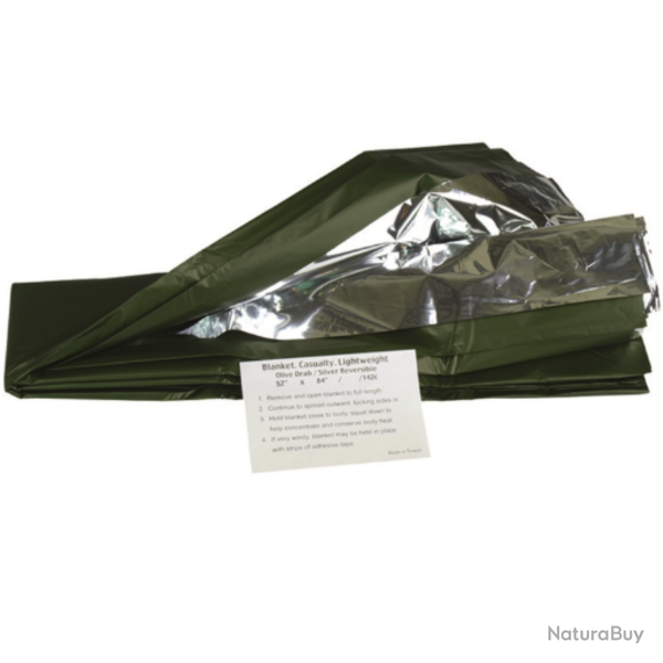 Couverture de survie Mil-Tec 215 � 130 cm en PET aluminis� 54 grammes Vert Olive