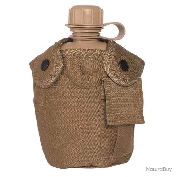 Gourde Mil-Tec type US 900 ml avec quart en aluminium et housse polyester rembourr�e Coyote