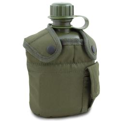 Gourde Mil-Tec type US 900 ml avec quart en aluminium et housse polyester rembourr&eacute;e Vert