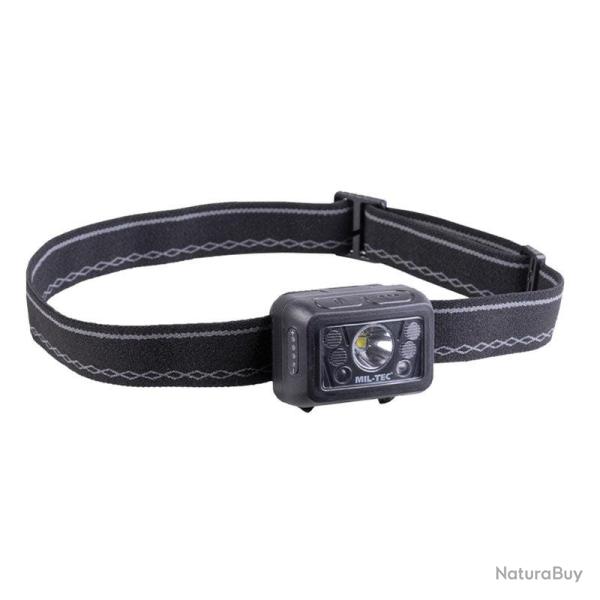 Lampe frontale Mil-Tec GC260 rechargeable USB 265 lumens 5 modes avec capteur de mouvement Noir