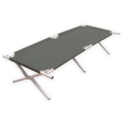 Lit picot type US Mil-Tec en aluminium 190 &times; 65 cm charge 120 kg avec sac de transport Vert olive