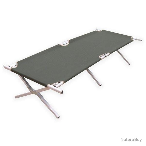 Lit picot type US Mil-Tec en aluminium 190 � 65 cm charge 120 kg avec sac de transport Vert olive