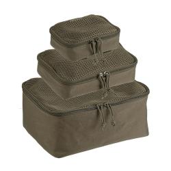 Lot de 3 pochettes de rangement Mil-Tec &agrave; couvercle mesh polyester PVC avec fixation MOLLE Vert oliv
