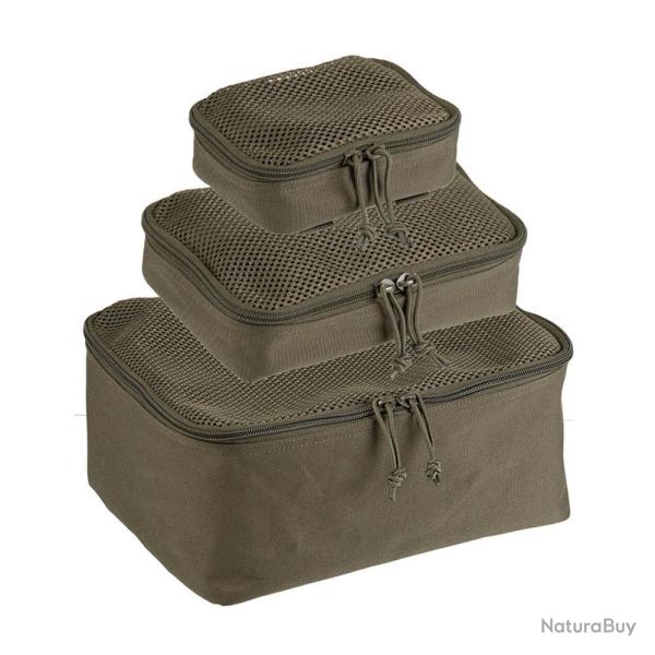 Lot de 3 pochettes de rangement Mil-Tec � couvercle mesh polyester PVC avec fixation MOLLE Vert oliv