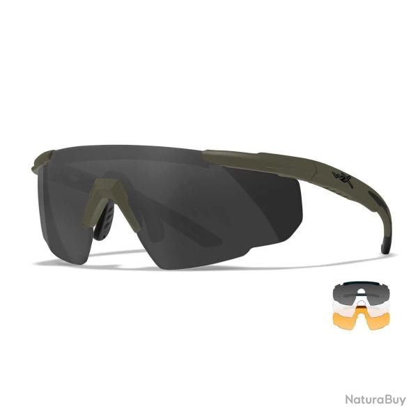 Lunettes balistiques Wiley X Saber Advanced kit 3 verres interchangeables Fum� / Neutre / Rust Vert 