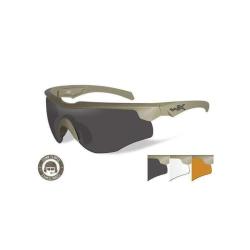 Lunettes balistiques Wiley X WX Rogue Comm kit 3 verres interchangeables Coyote Neutre / Fum&eacute; / Ligh