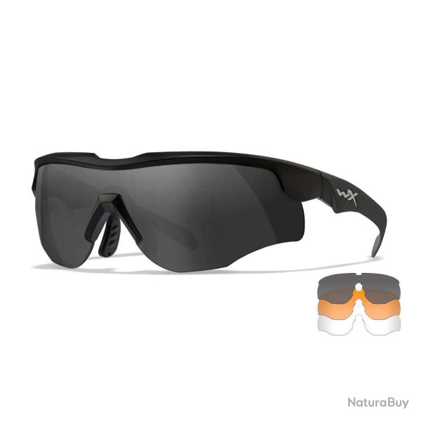 Lunettes balistiques Wiley X WX Rogue Comm kit 3 verres interchangeables Fum� / Neutre / Rust Noir