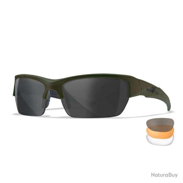Lunettes balistiques Wiley X WX Valor kit 3 verres interchangeables Vert Olive Neutre / Fum� / Light