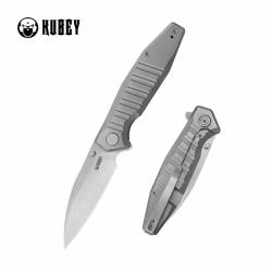 Couteau Pliant Kubey Whammy Lame Acier 14C28N Frame Lock Manche Titane Gris KUB474A