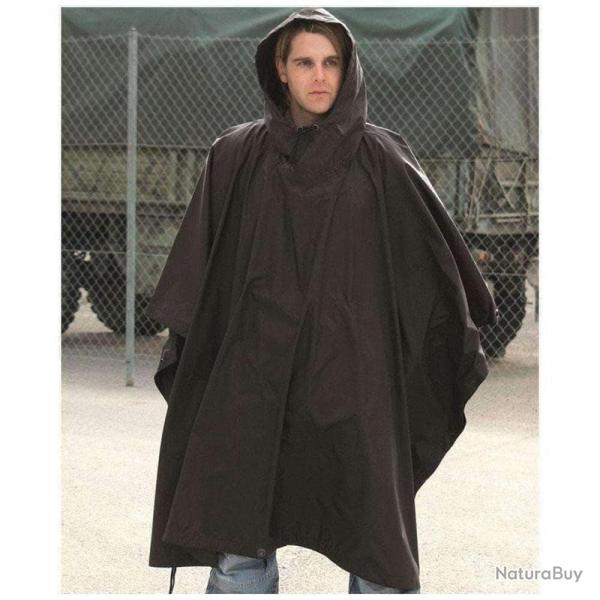 Poncho Mil-Tec type US Army en polyester 210T ripstop enduit polyvinyle colonne d'eau 5000 mm Noir