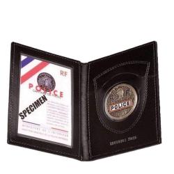 Porte-cartes vertical GK Pro FDO 2 volets cuir m&eacute;daille et carte de d&eacute;ontologie Noir