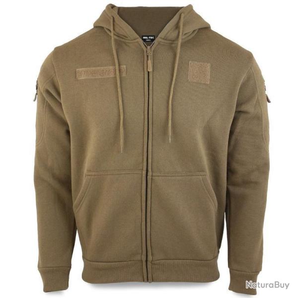 Sweat � capuche Mil-Tec Tactical en coton-polyester avec poches bras et fermeture �clair frontale Co
