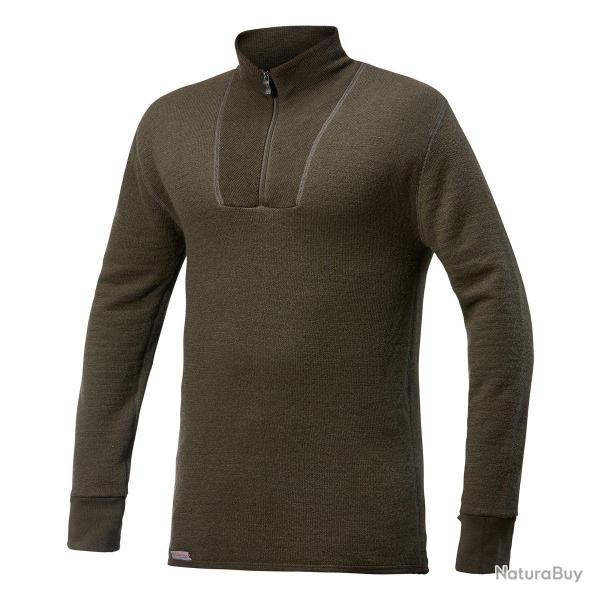 T-shirt thermor�gulateur Woolpower Ullfrott� Zip Turtleneck 400 Vert olive - XL