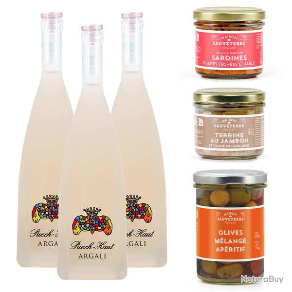 Offre sp�ciale L'Ap�ritif parfait - 3 vins ros�s, 2 tartinables et 1 pot d'olive - L'offre compl�te