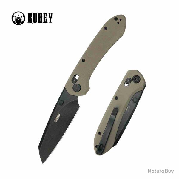 Couteau Pliant Kubey Bonza Lame Acier 14C28N Finition Blackwash Manche Plaquettes G10 Tan KUB446F -