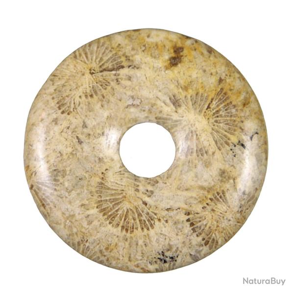 Donut Pi Chinois en corail fossilis� pour pendentif 4 cm