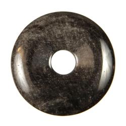 Donut Pi Chinois en obsidienne argent&eacute;e pour pendentif 4 cm