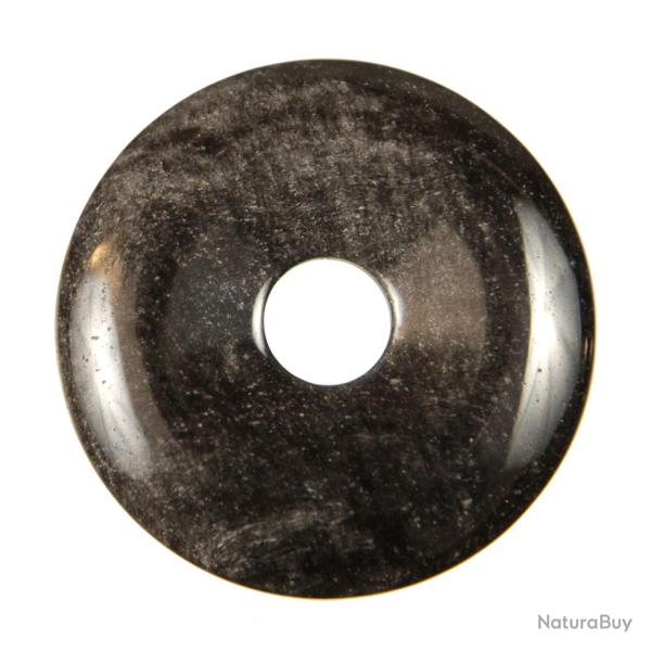 Donut Pi Chinois en obsidienne argent�e pour pendentif 4 cm