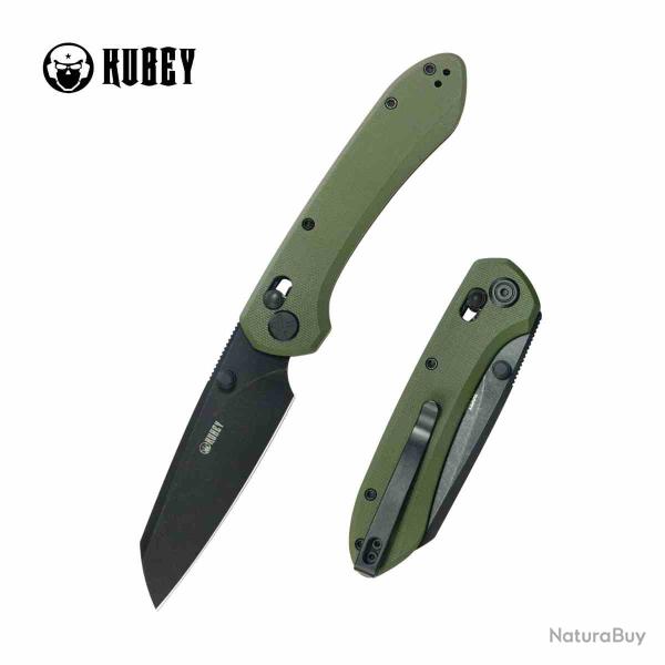 Couteau Pliant Kubey Bonza Lame Acier 14C28N Finition Black Manche Plaquettes G10 Vert OD KUB446E