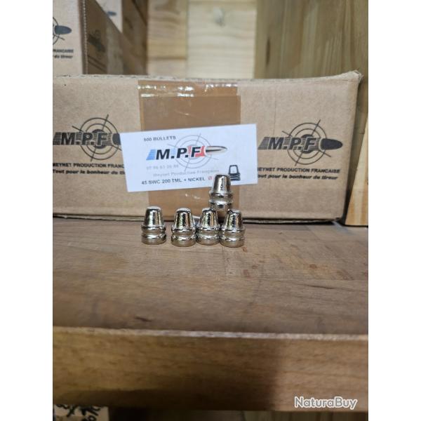 Ogives MPF 45 Colt SWC 200 Gr TMEL �452" / 1000 Projectiles Cu + Nickel sp�ciale TIR WESTERN SPORTIF