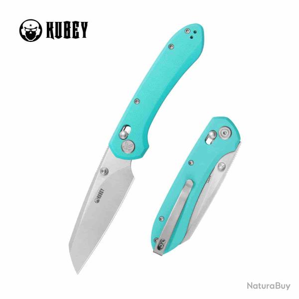Couteau Pliant Kubey Bonza Lame Acier 14C28N Satin Manche Plaquettes G10 Tiffany Blue KUB446D