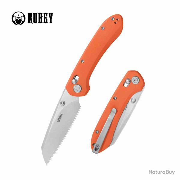 Couteau Pliant Kubey Bonza Lame Acier 14C28N Finition Satin Manche Plaquettes G10 Orange KUB446B