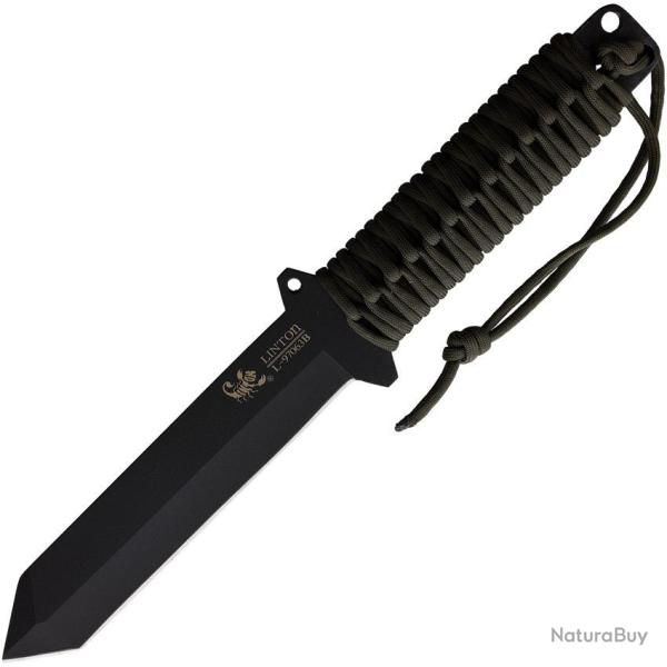 Couteau Linton Cutlery Tanto Heavy Black Lame Acier Inox Manche Cordon Vert OD Sans �tui L97063B