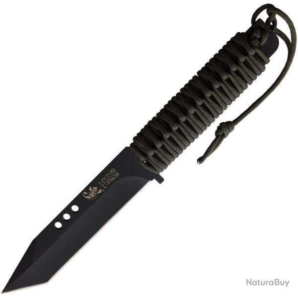 Couteau Linton Cutlery Tanto Black Lame Acier Inoxydable Manche Cordon Vert OD Sans �tui L97062B