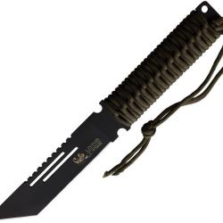 Couteau Linton Cutlery Tanto Black Lame Acier Inoxydable Manche Cordon Vert OD Sans &eacute;tui L97061B