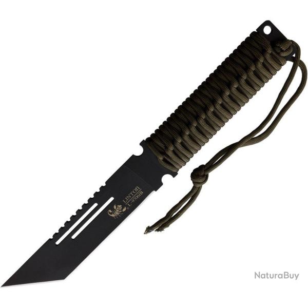 Couteau Linton Cutlery Tanto Black Lame Acier Inoxydable Manche Cordon Vert OD Sans �tui L97061B