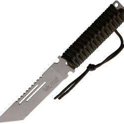 Couteau Linton Cutlery Tanto Satin Lame Acier Inoxydable Manche Cordon Vert OD Sans &eacute;tui L97061A