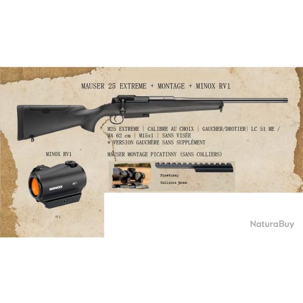 Pack Carabine MAUSER M25 extr�me gaucher cal.300win mag synth point rouge Minox RV1(80224005+montage